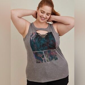 Torrid LoveSick Front Slash Tank - Palm Dreams Grey Wash​